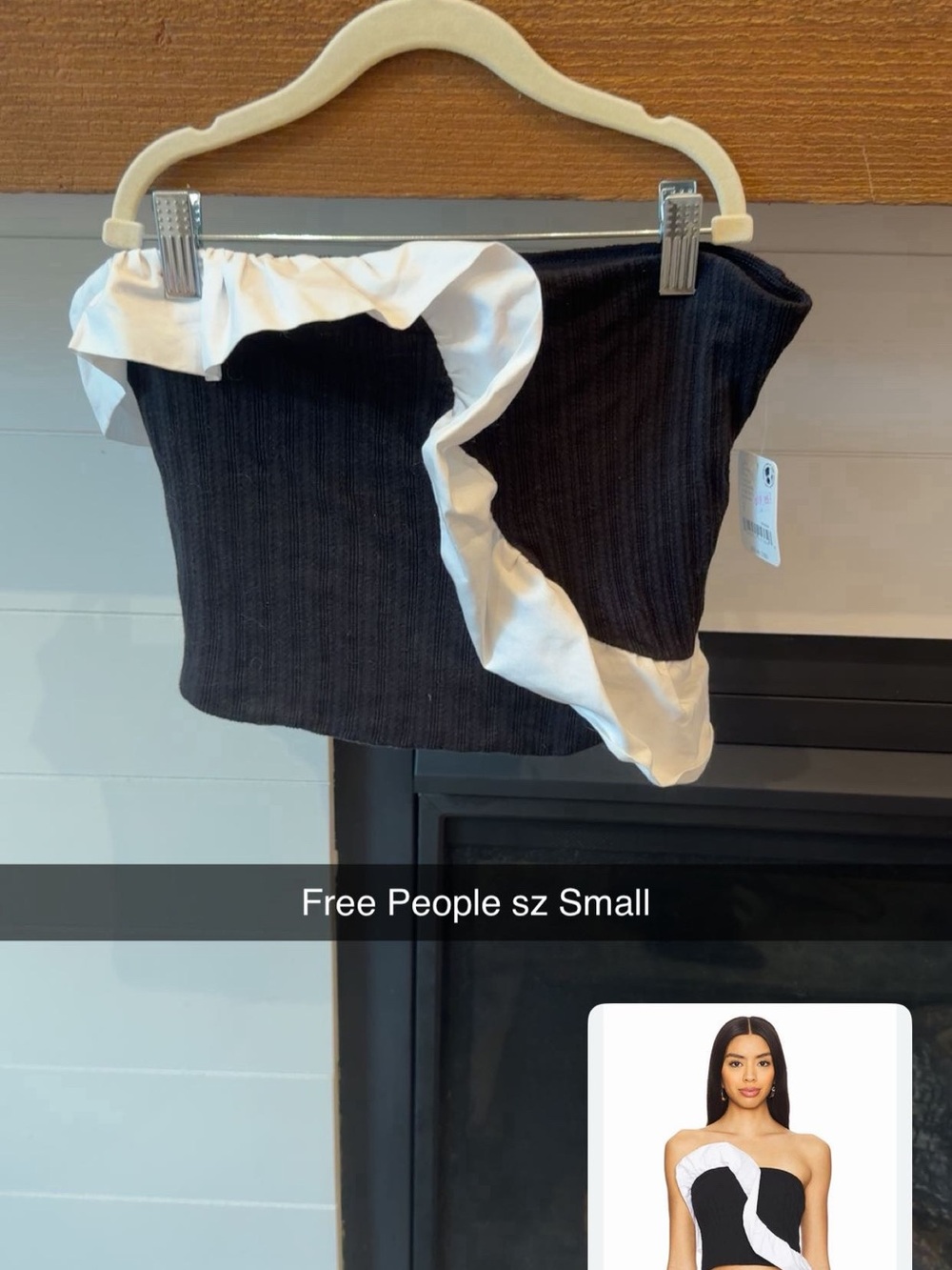 Free People Black Strapless Ruffle-Trim Tube Top with White Accent